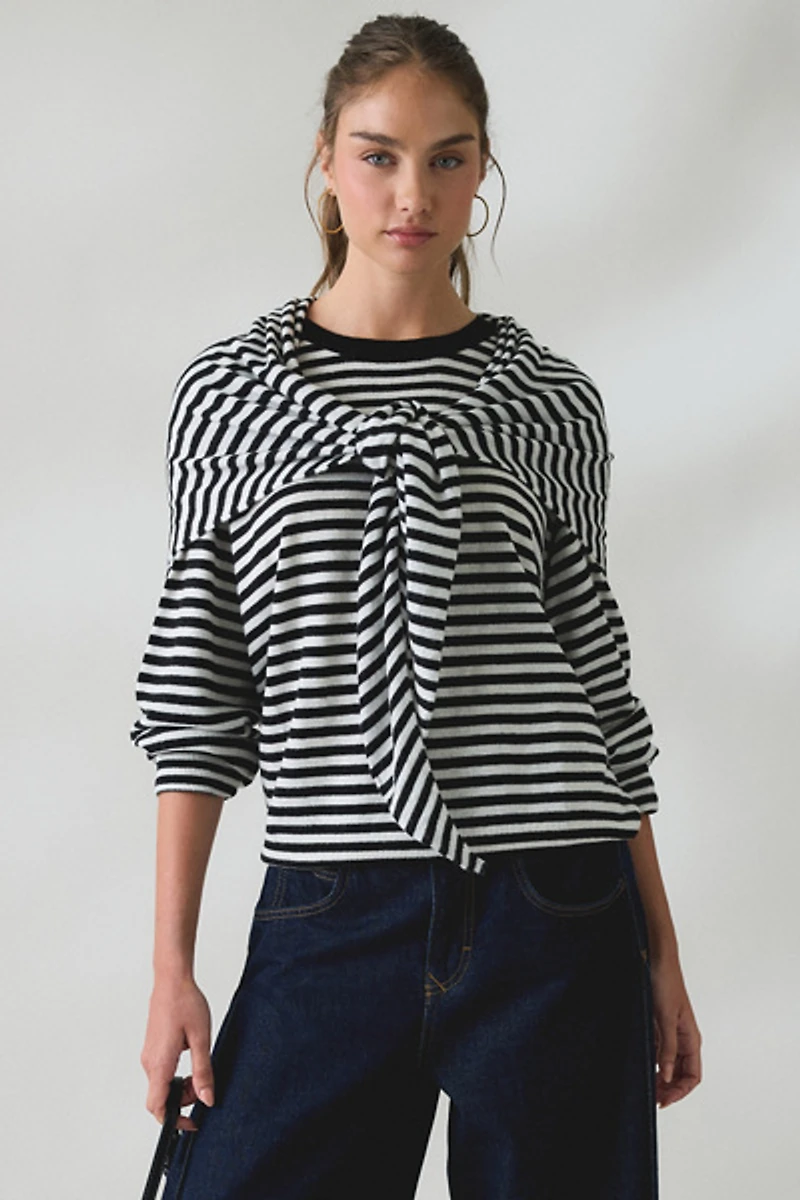 Lioness Olsen Scarf Detail Crew Neck Long Sleeve Top
