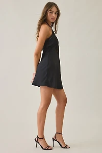 Kiss The Sky Masquerade Lace Trim Satin Mini Dress