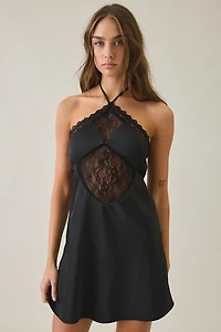 Kiss The Sky Masquerade Lace Trim Satin Mini Dress