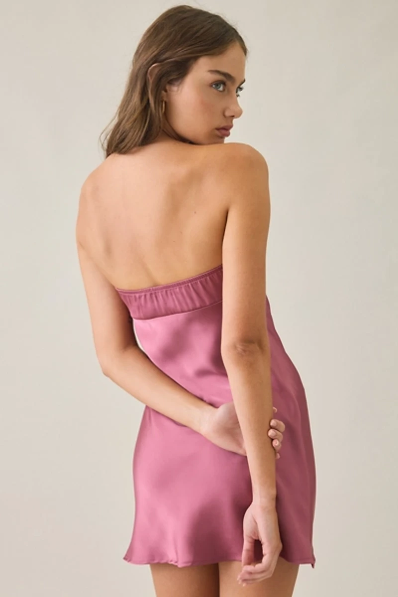 Kiss The Sky Loelia Button Detail Strapless Satin Mini Dress