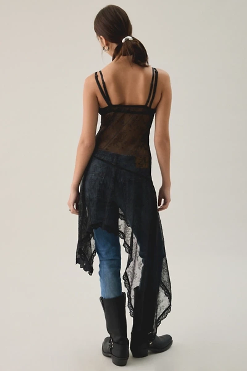 Kiss The Sky Fleur Asymmetric High-Low Sheer Lace Layering Slip
