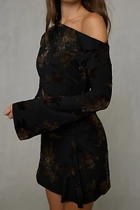 Kiss The Sky Soreia Asymmetric Long Sleeve Off-Shoulder Mini Dress