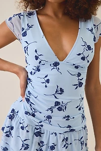 Motel Mowgil Cap Sleeve Drop Waist Mesh Mini Dress