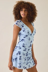 Motel Mowgil Cap Sleeve Drop Waist Mesh Mini Dress