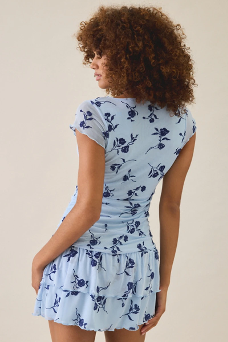 Motel Mowgil Cap Sleeve Drop Waist Mesh Mini Dress