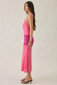 Motel Veridis Colorblock Plunging Cowl Neck Halter Maxi Dress