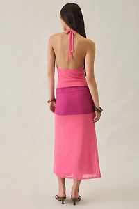 Motel Veridis Colorblock Plunging Cowl Neck Halter Maxi Dress