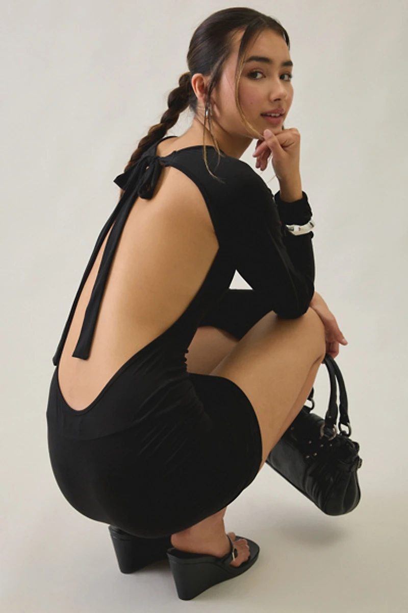 Motel Tomoka Open-Back Long Sleeve Mini Dress