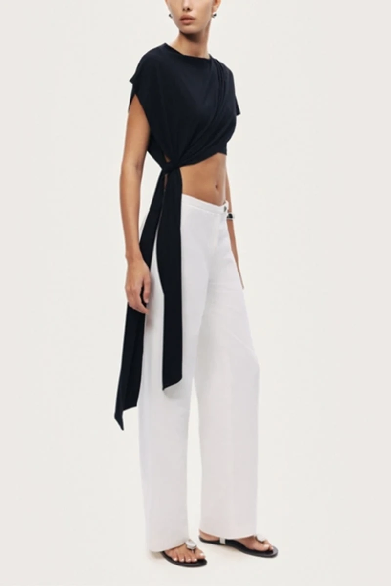Nocturne Asymmetric Tie-Front Crop Top