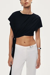 Nocturne Asymmetric Tie-Front Crop Top