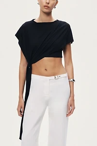 Nocturne Asymmetric Tie-Front Crop Top