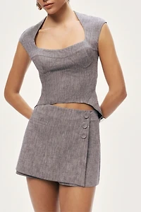 Nocturne Button Detail Linen Blend Skort