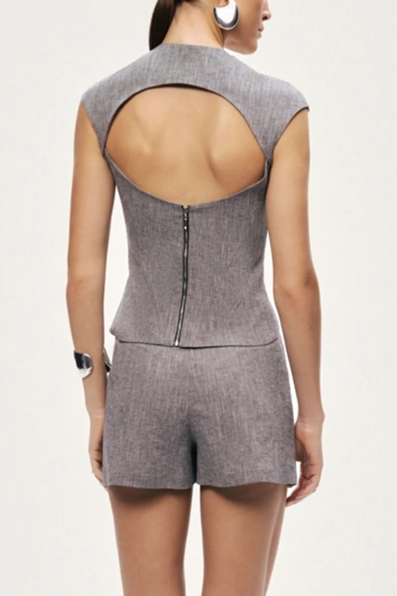 Nocturne Button Detail Linen Blend Skort