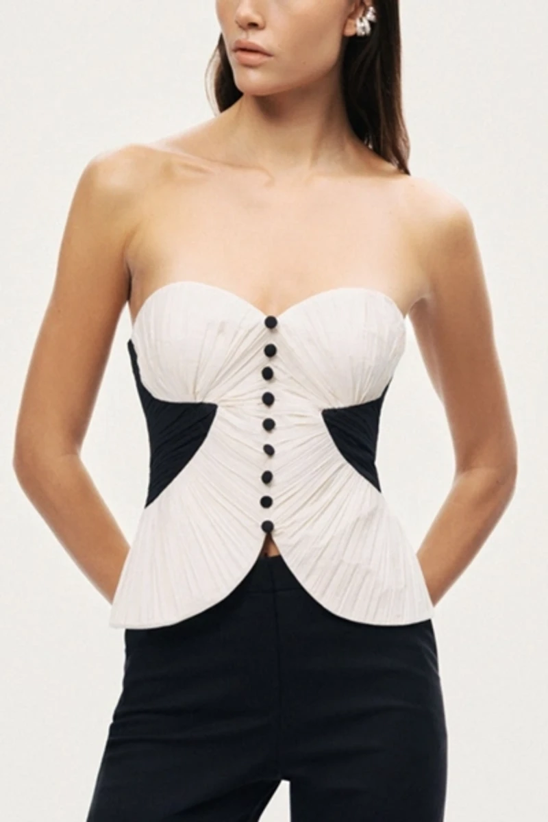 Nocturne Structured Strapless Contrast Bustier Top