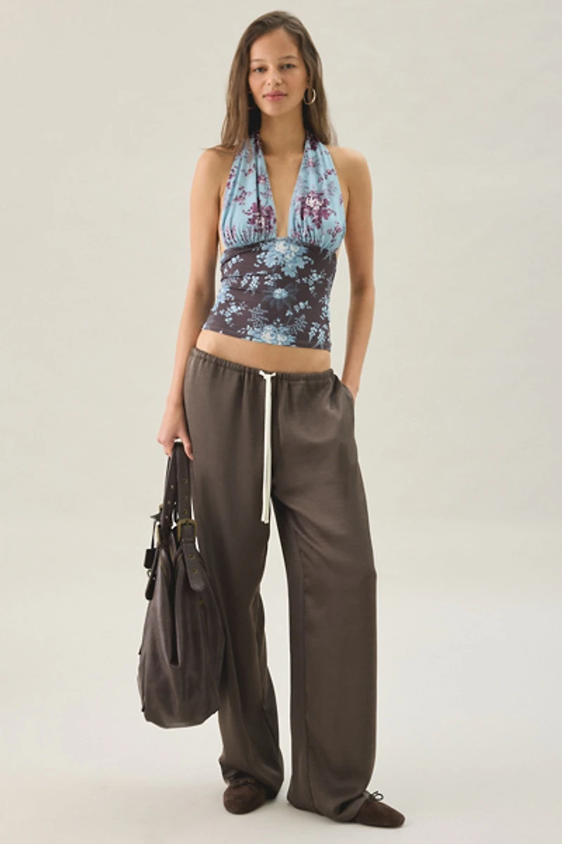 UO Party For You Mixed Print Plunging Halter Top