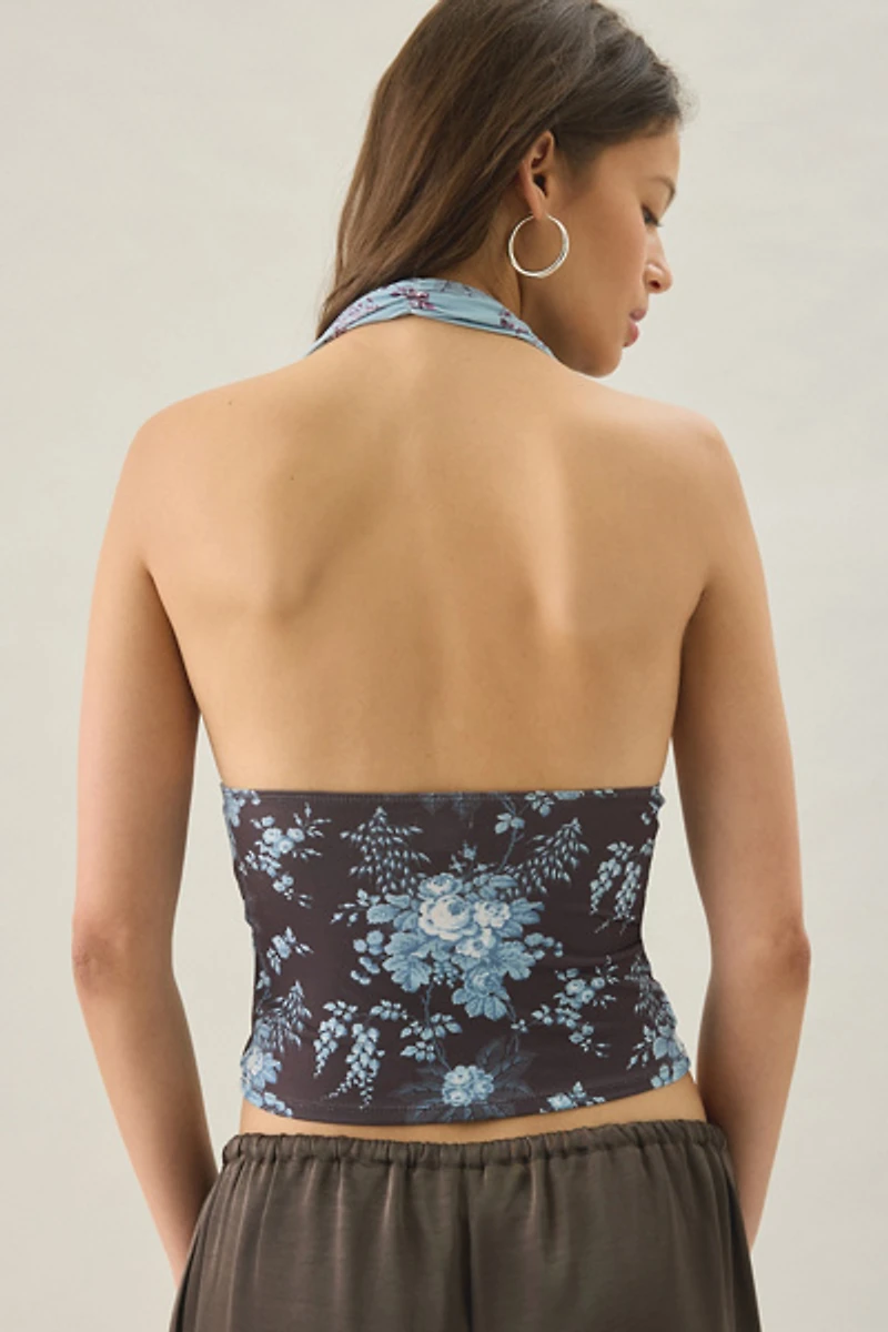 UO Party For You Mixed Print Plunging Halter Top