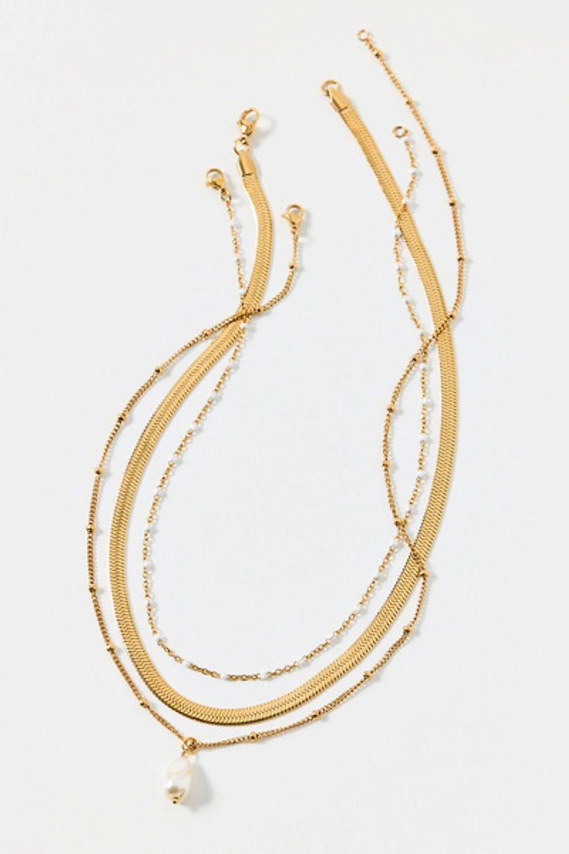 Hannah Pearl Pendant Waterproof Layering Necklaces Set
