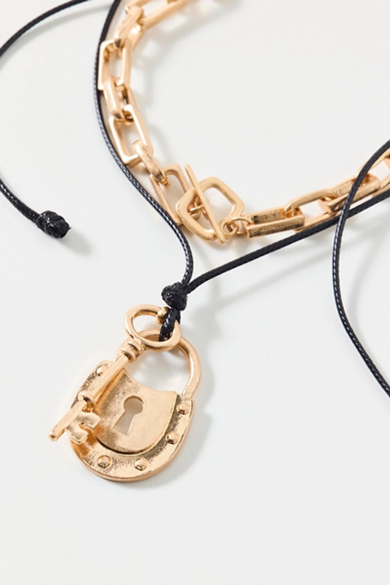 Lock And Key Corded Layering Necklaces Set