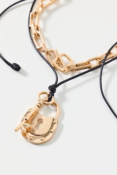 Lock And Key Corded Layering Necklaces Set