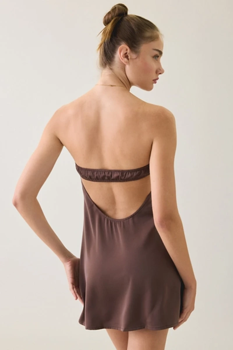 Motel Sakya Lace Trim Satin Strapless Mini Dress