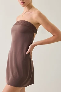 Motel Sakya Lace Trim Satin Strapless Mini Dress