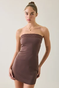 Motel Sakya Lace Trim Satin Strapless Mini Dress