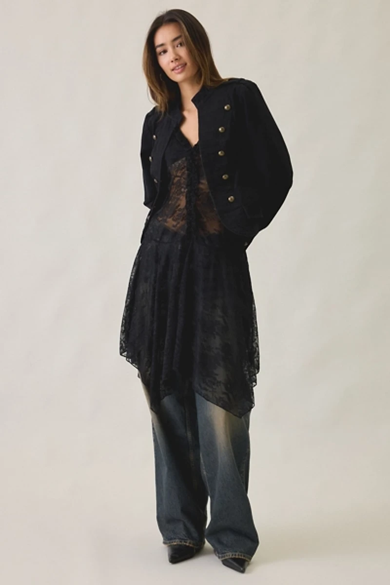 Motel Moselle Sheer Lace Hanky Hem Midi Dress