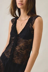 Motel Moselle Sheer Lace Hanky Hem Midi Dress