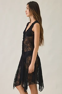 Motel Moselle Sheer Lace Hanky Hem Midi Dress