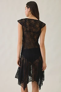 Motel Moselle Sheer Lace Hanky Hem Midi Dress