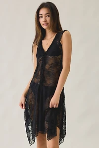 Motel Moselle Sheer Lace Hanky Hem Midi Dress