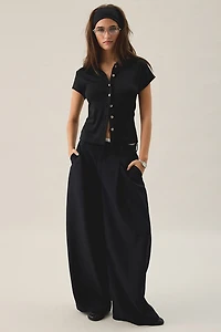 Kimchi Blue Dakota Pointelle Knit Short Sleeve Polo Top