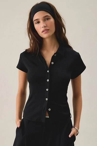 Kimchi Blue Dakota Pointelle Knit Short Sleeve Polo Top