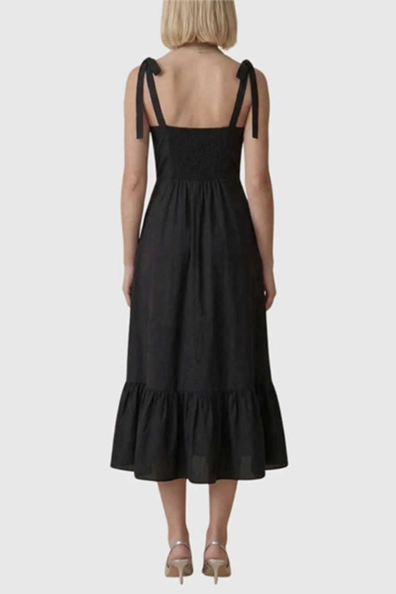 Modenaire Sweetheart Neck Tie Straps Maxi Dress