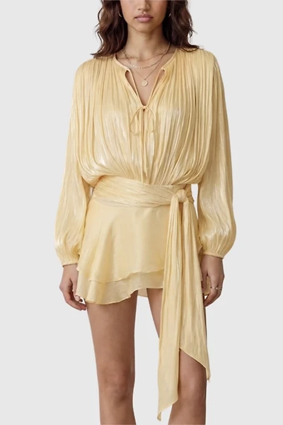 Modenaire Pleated Long Sleeve Tie Waist Mini Dress