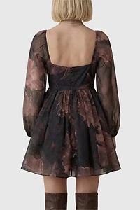 Modenaire Long Puff Sleeve Floral Mini Dress