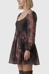 Modenaire Long Puff Sleeve Floral Mini Dress