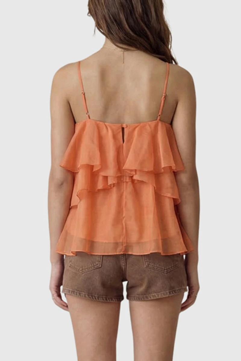 Modenaire Halter Floral Applique Ruffle Top