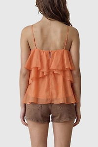 Modenaire Halter Floral Applique Ruffle Top