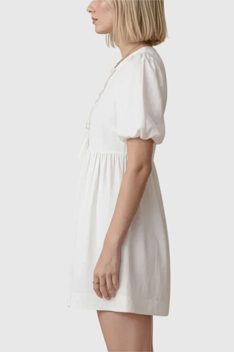 Modenaire Puff Sleeve Keyhole Front Mini Dress