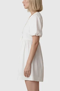 Modenaire Puff Sleeve Keyhole Front Mini Dress