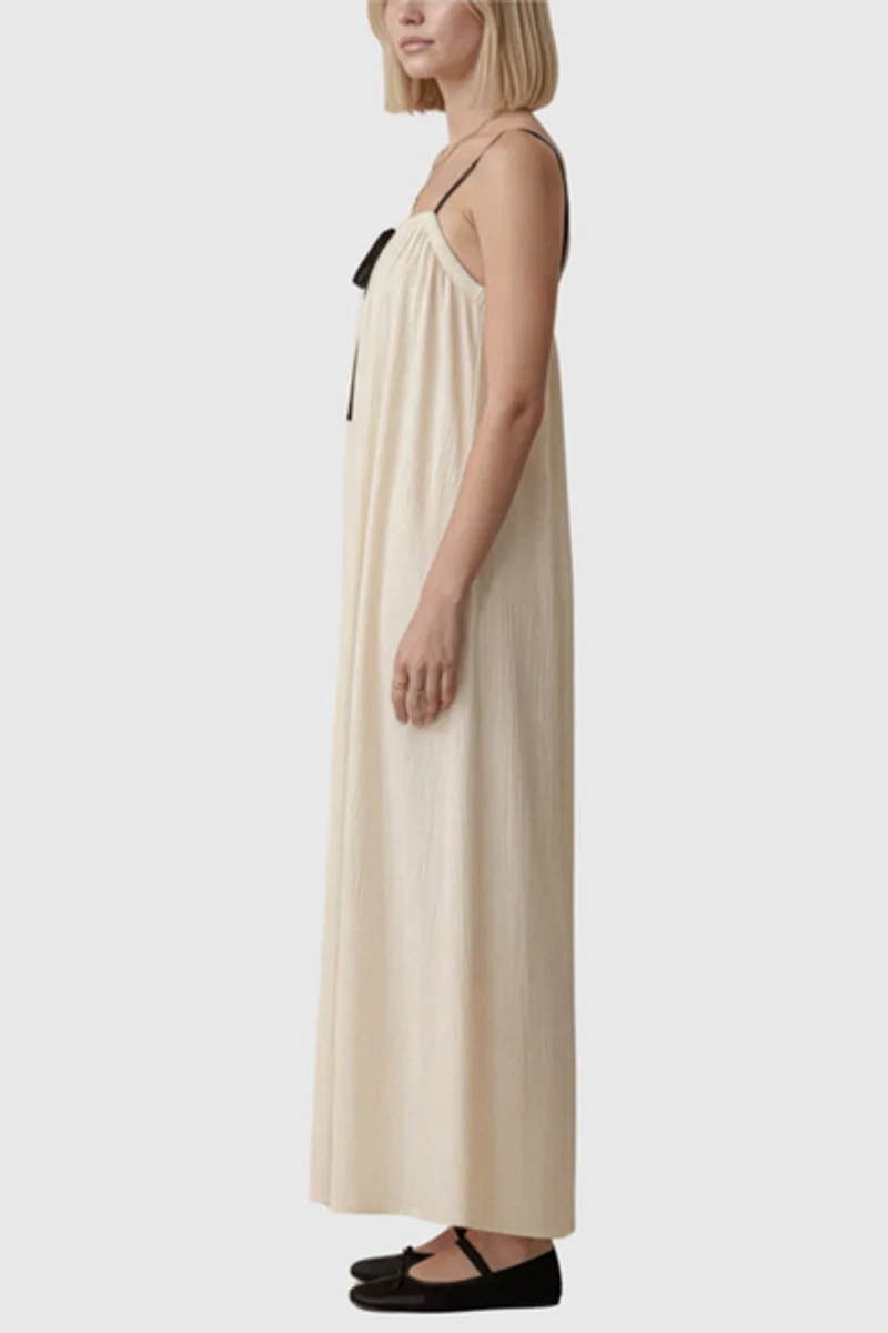 Modenaire Strapless Tie-Front Gathered Bodice Maxi Dress