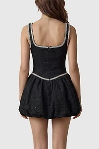 Modenaire Embellished Scoop Neck Mini Dress With Bubble Hem