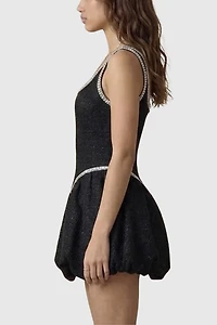 Modenaire Embellished Scoop Neck Mini Dress With Bubble Hem