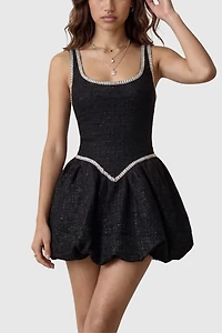 Modenaire Embellished Scoop Neck Mini Dress With Bubble Hem