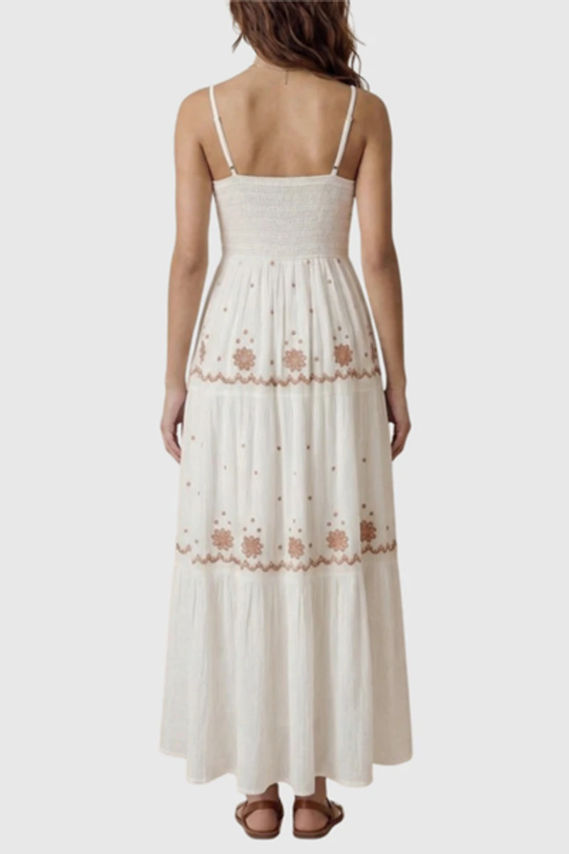 Modenaire Sleeveless Delicate Lace Trim Embroidered Maxi Dress