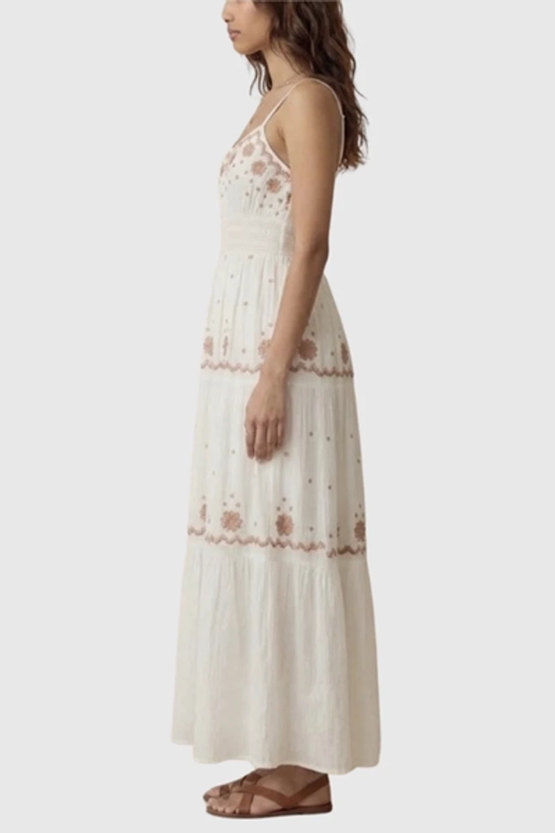Modenaire Sleeveless Delicate Lace Trim Embroidered Maxi Dress