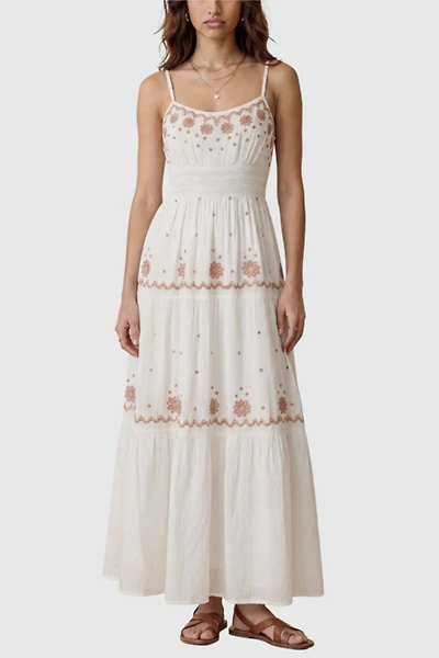 Modenaire Sleeveless Delicate Lace Trim Embroidered Maxi Dress