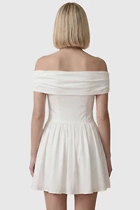 Modenaire Off-Shoulder Ruched Bodice Flowy Mini Dress