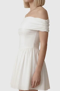 Modenaire Off-Shoulder Ruched Bodice Flowy Mini Dress